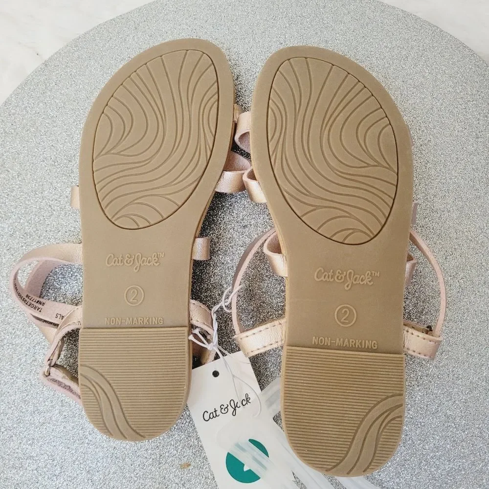 Cat & Jack Strappy Sandals Rose Gold Little Girls Size 2 New